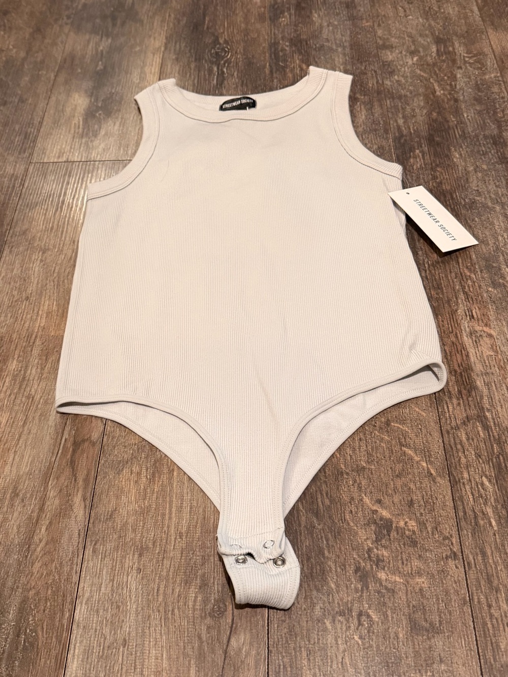 Streetwear Society Ribbed Sleeveless Bodysuit in Light Taupe